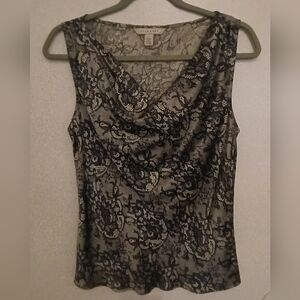 Allegory Women's  Cowl Neck Blouse in Black and Gray 100% Silk
